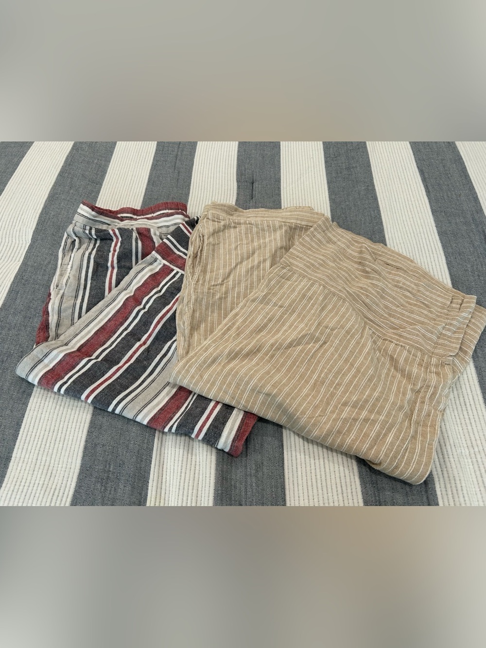 Zac & Rachel Striped Ankle Pants — Beige and Red/Black Stripe